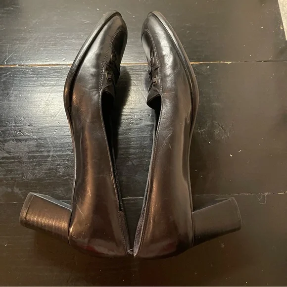 Via Spiga Square Toe Leather Black Heels Sz 9 Made in Italy Vintagr 90s - Picture 6 of 11